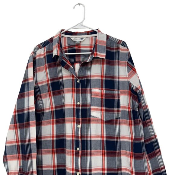 Old Navy Women SZ XXL Plaid Classic Shirt Red/Blue Button-Down Top Cotton Fabric - Picture 2 of 10